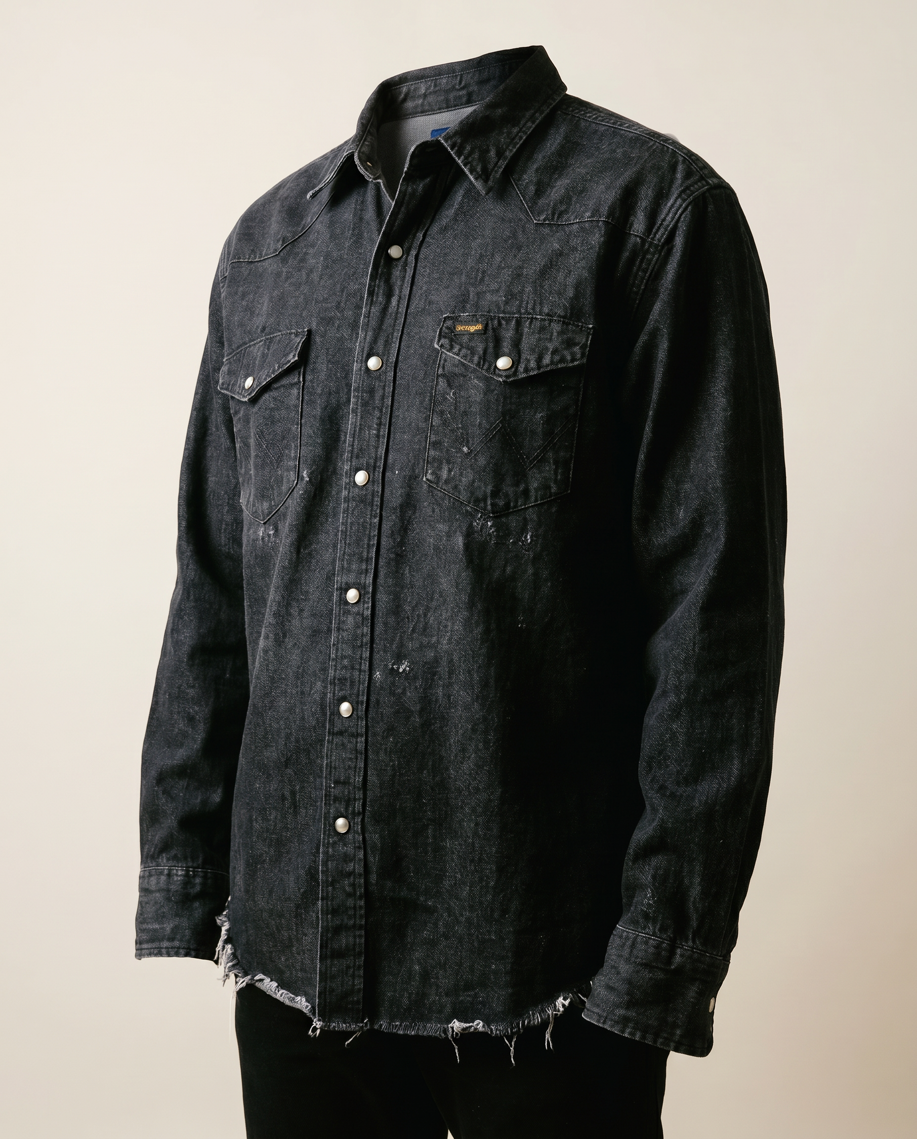 Wrangler Black Denim Western Snap Shirt – Size 17-36 X-Long Tails
