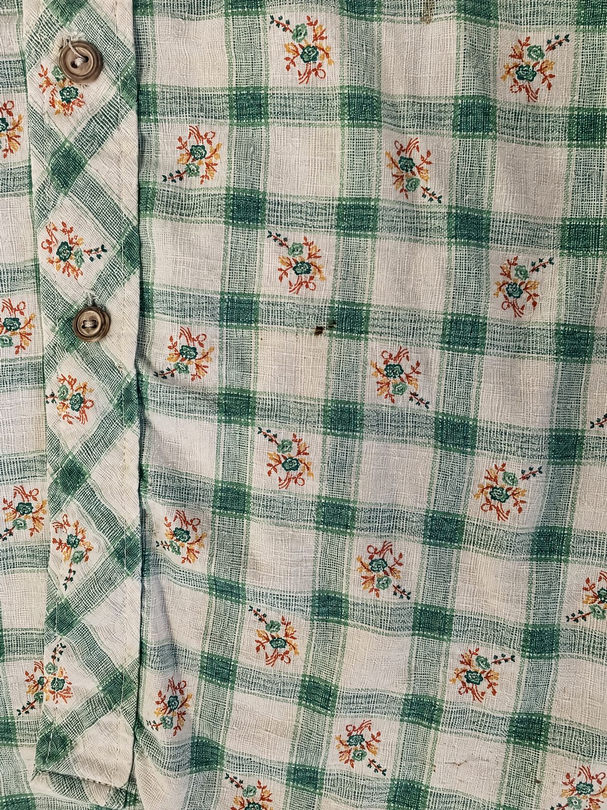 Vintage Green Floral Plaid Western Prairie Blouse - L