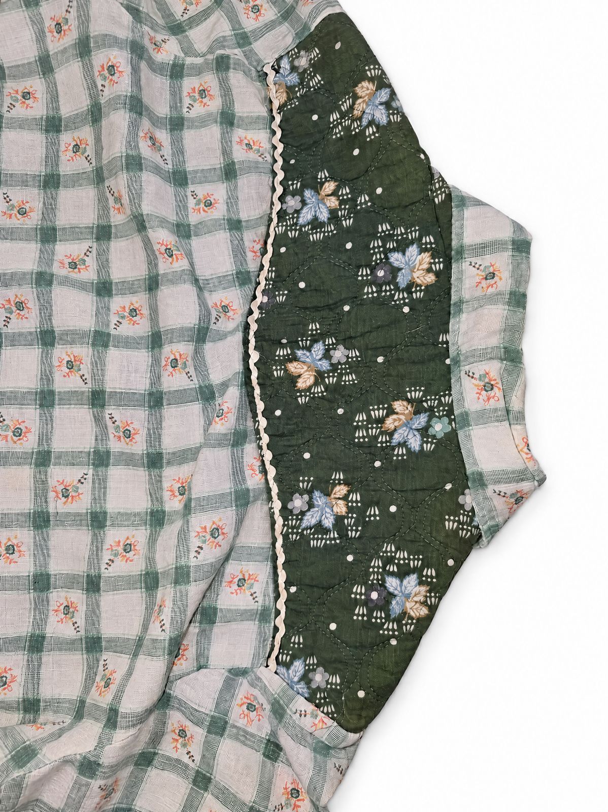 Vintage Green Floral Plaid Western Prairie Blouse - L