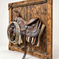 Vintage Western Saddle Framed Wall Art with Lasso & Saddle Blanket
