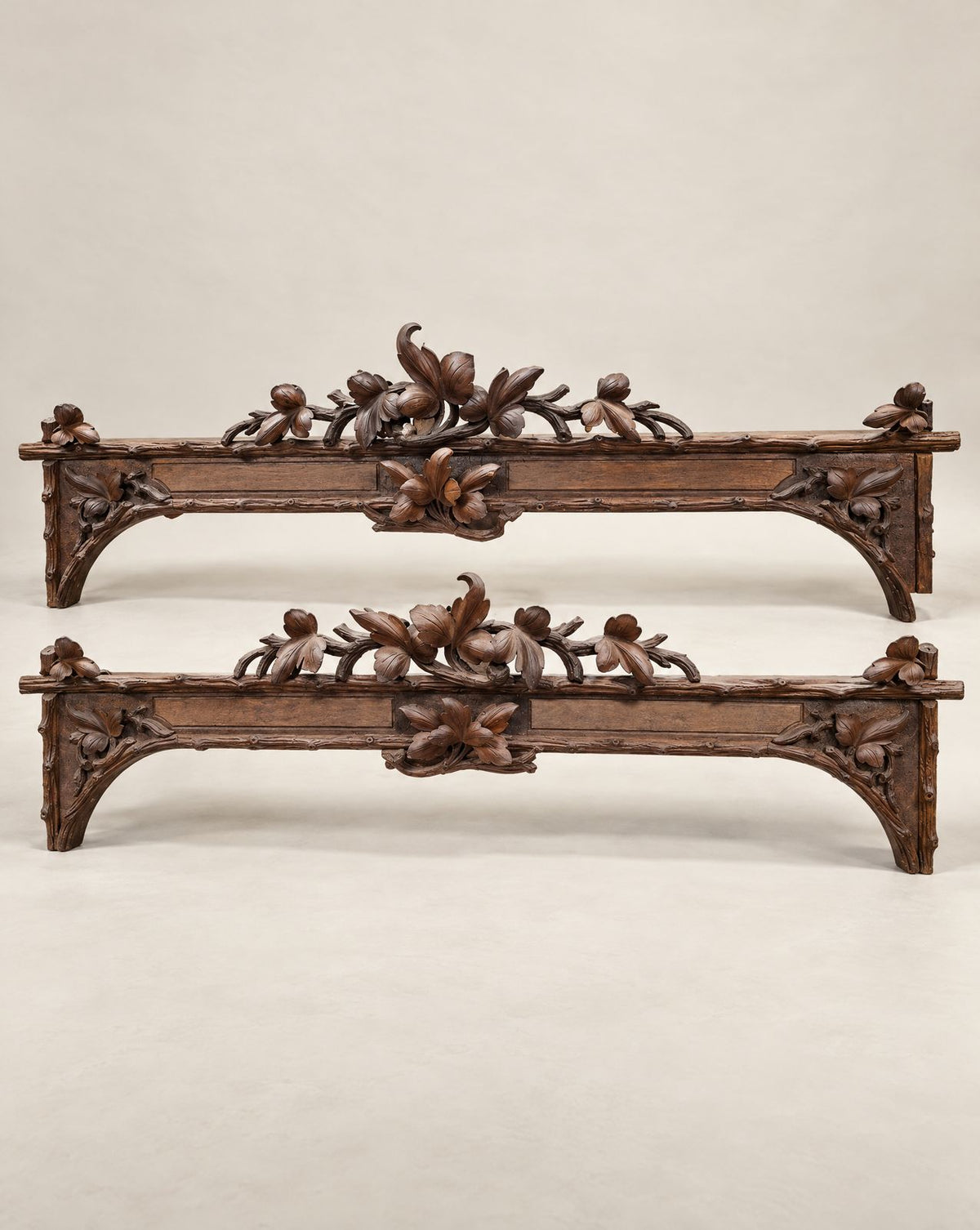 Pair of Antique Carved Floral Wooden Window Valances – Circa 1890–1920