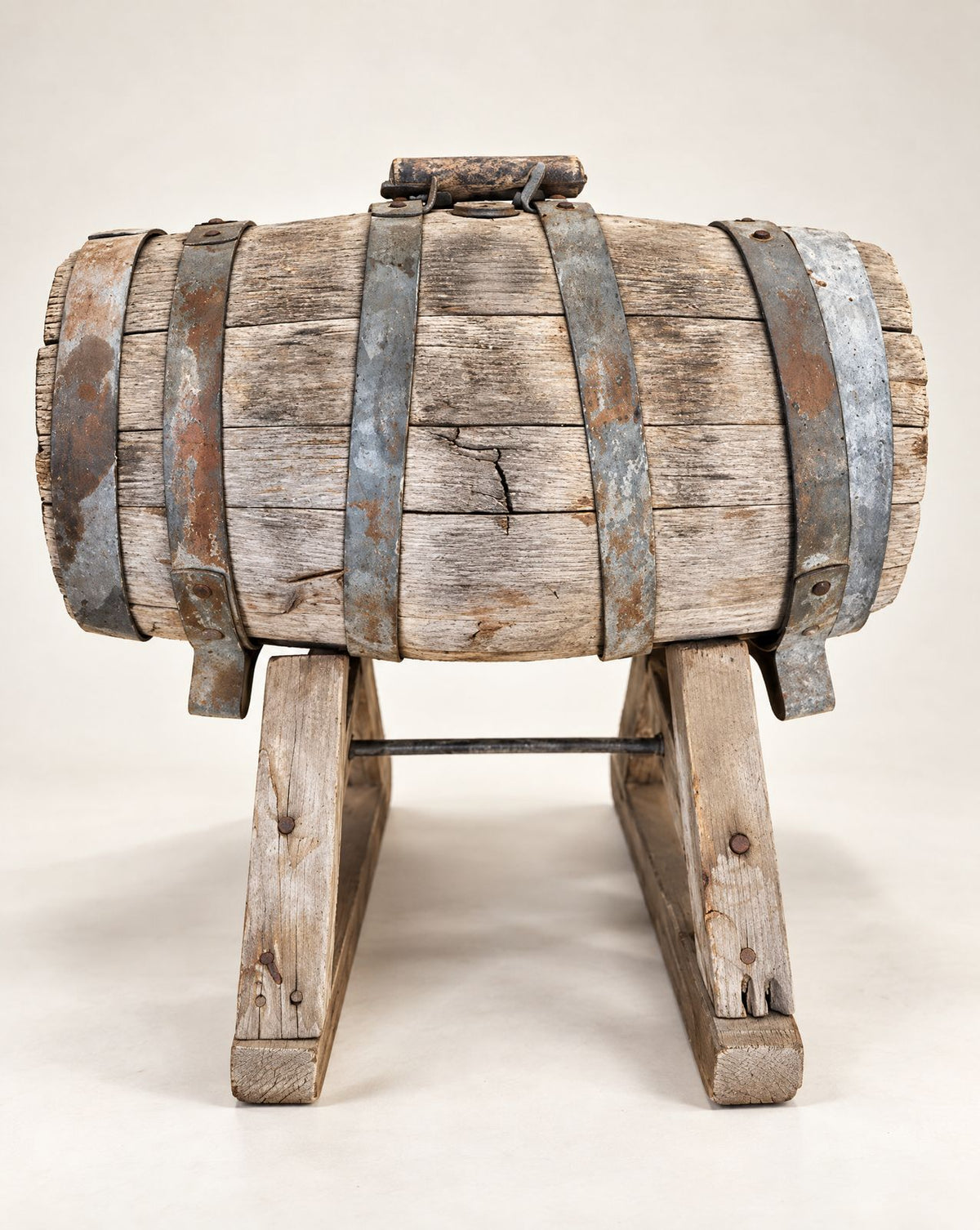 Antique Rustic Wooden Barrel on Stand | Circa 1900–1940