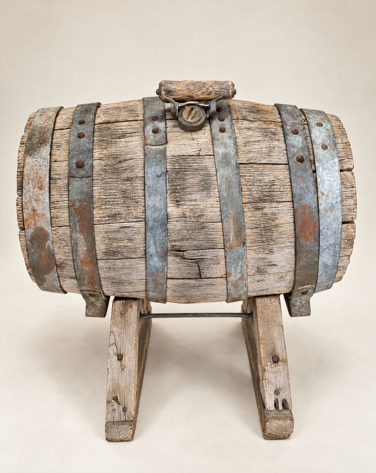 Antique Rustic Wooden Barrel on Stand | Circa 1900–1940