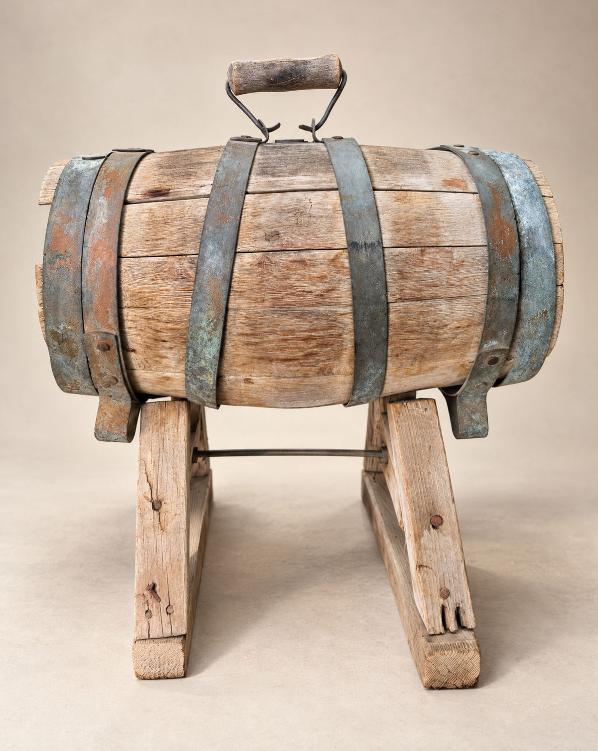 Antique Rustic Wooden Barrel on Stand | Circa 1900–1940
