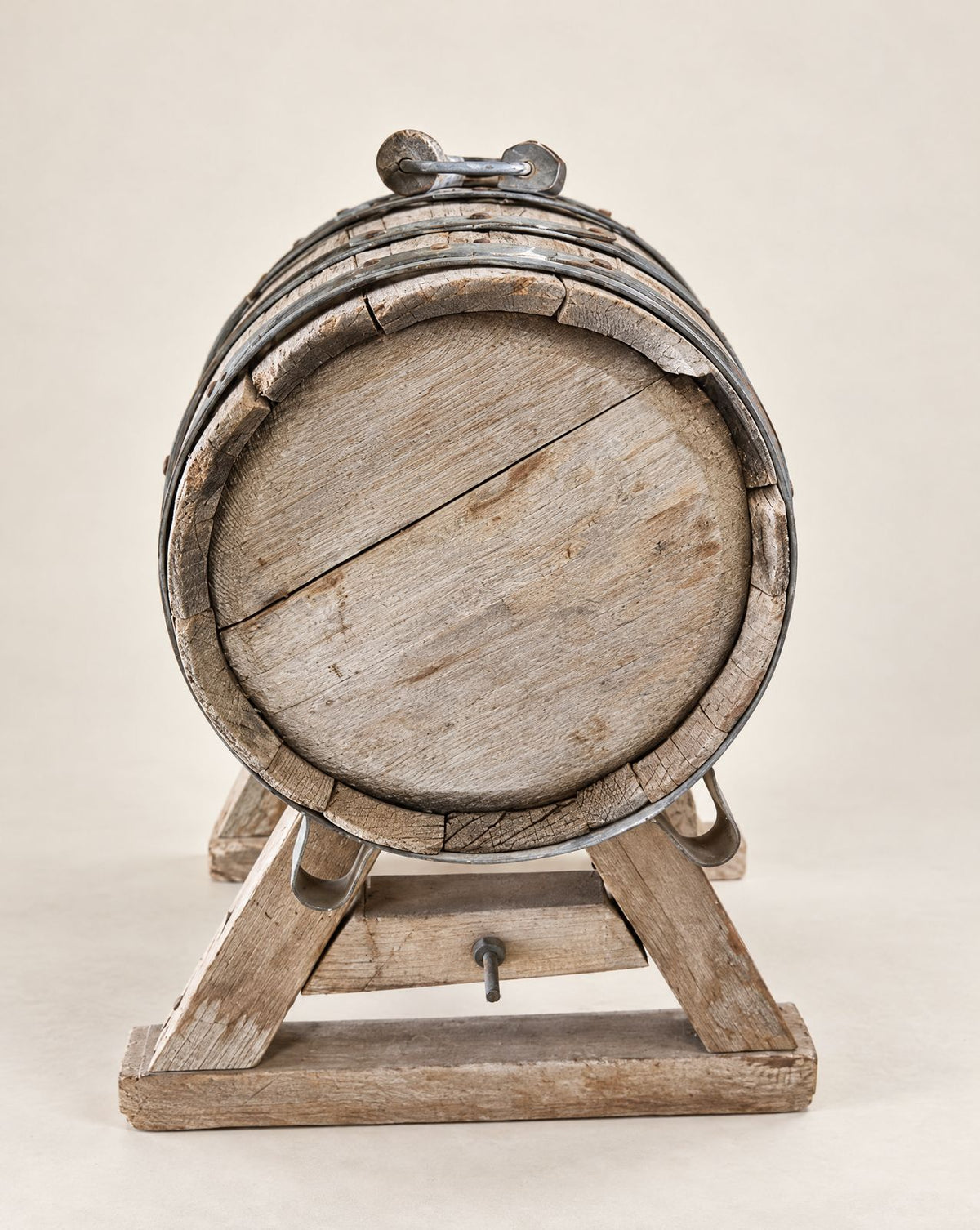 Antique Rustic Wooden Barrel on Stand | Circa 1900–1940