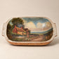 Vintage Hand-Painted Wooden Dough Bowl with Cottage Landscape