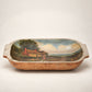 Vintage Hand-Painted Wooden Dough Bowl with Cottage Landscape