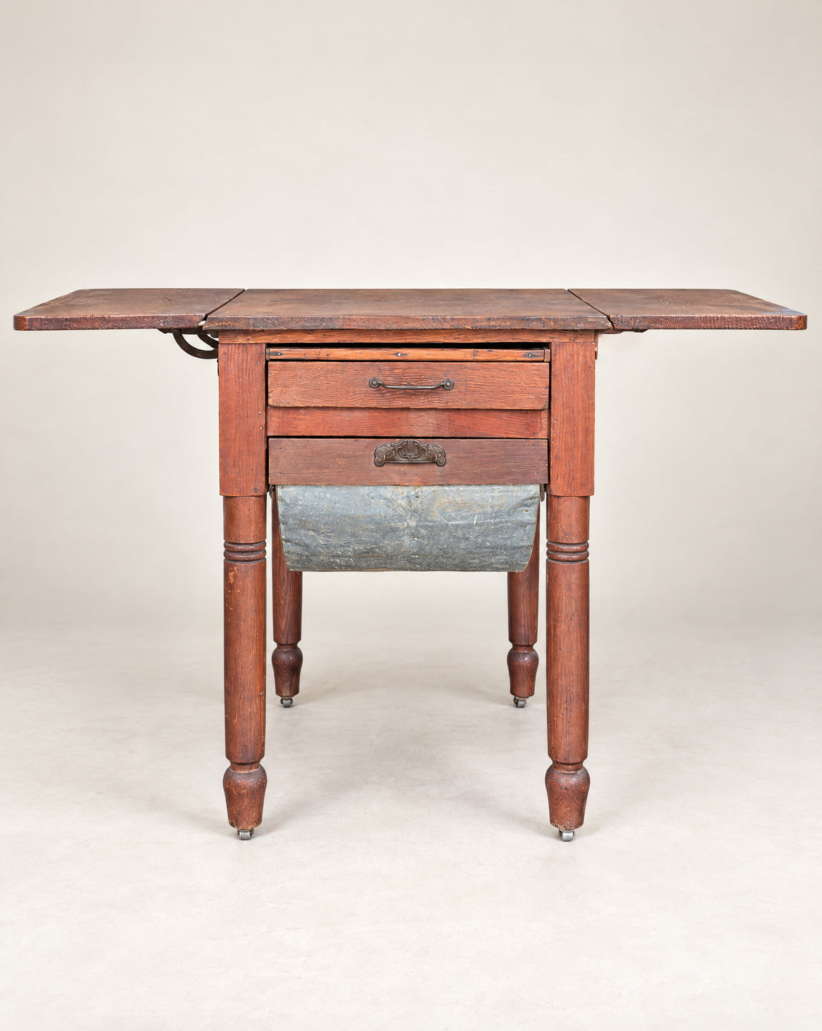 Antique Drop-Leaf Kitchen Worktable with Storage – Circa 1890–1920