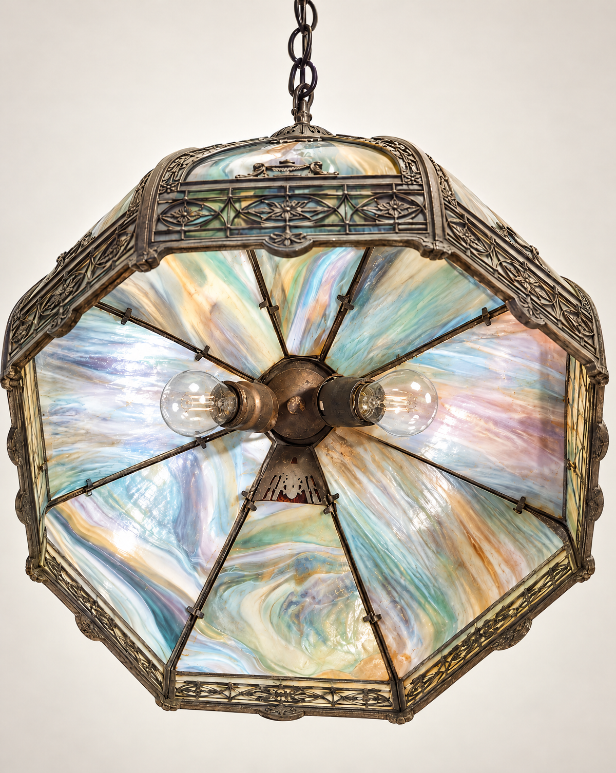 Antique Eight-Panel Slag Glass Hanging Pendant Light | Circa 1910–1930