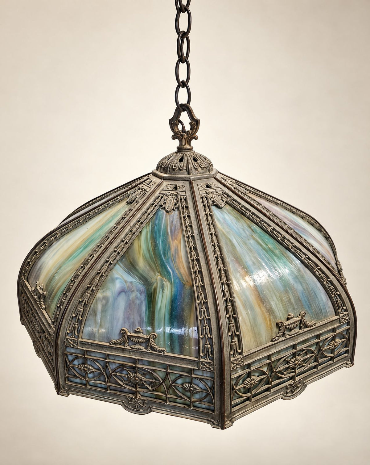 Antique Eight-Panel Slag Glass Hanging Pendant Light | Circa 1910–1930