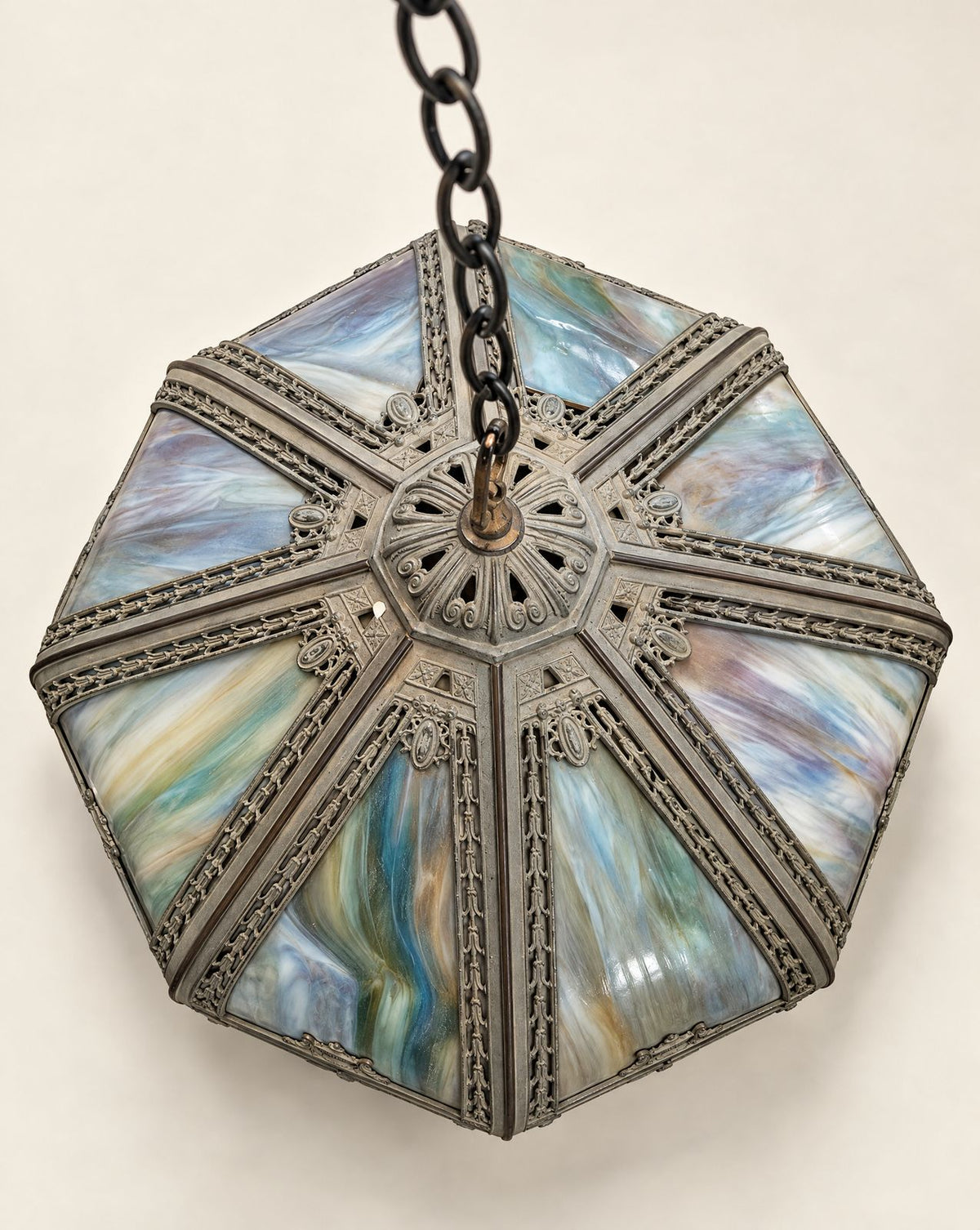 Antique Eight-Panel Slag Glass Hanging Pendant Light | Circa 1910–1930
