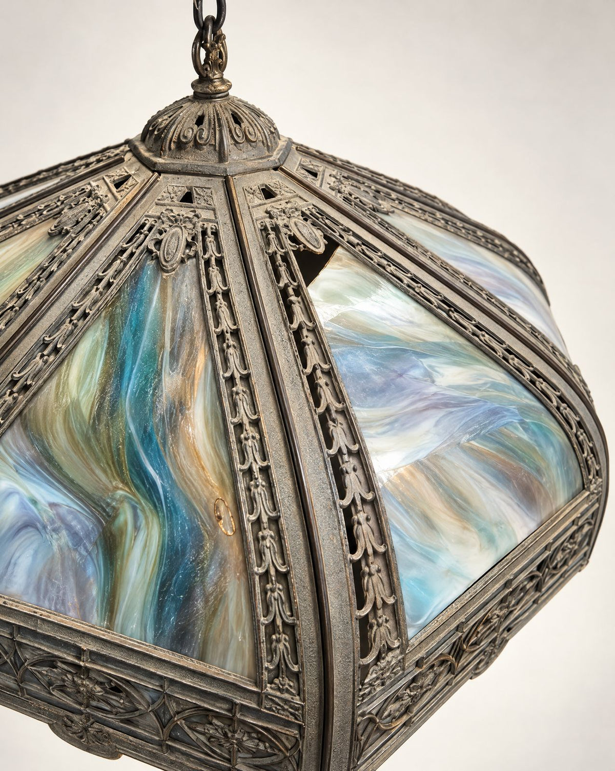 Antique Eight-Panel Slag Glass Hanging Pendant Light | Circa 1910–1930
