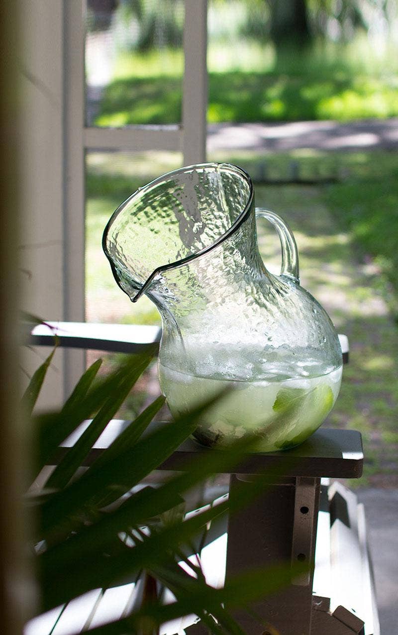 Large Hand-Blown Tilted Glass Pitcher