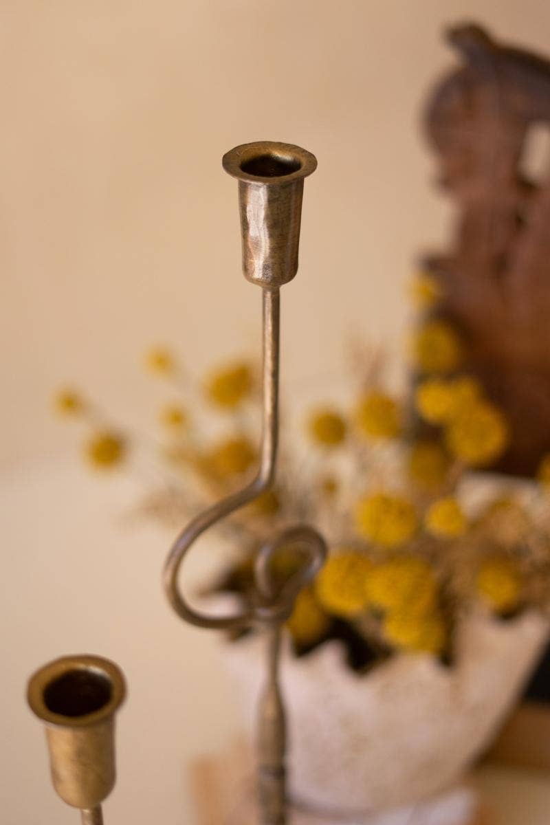 Oversized Antique Brass Finish Loop Candle Holders – Set of 2