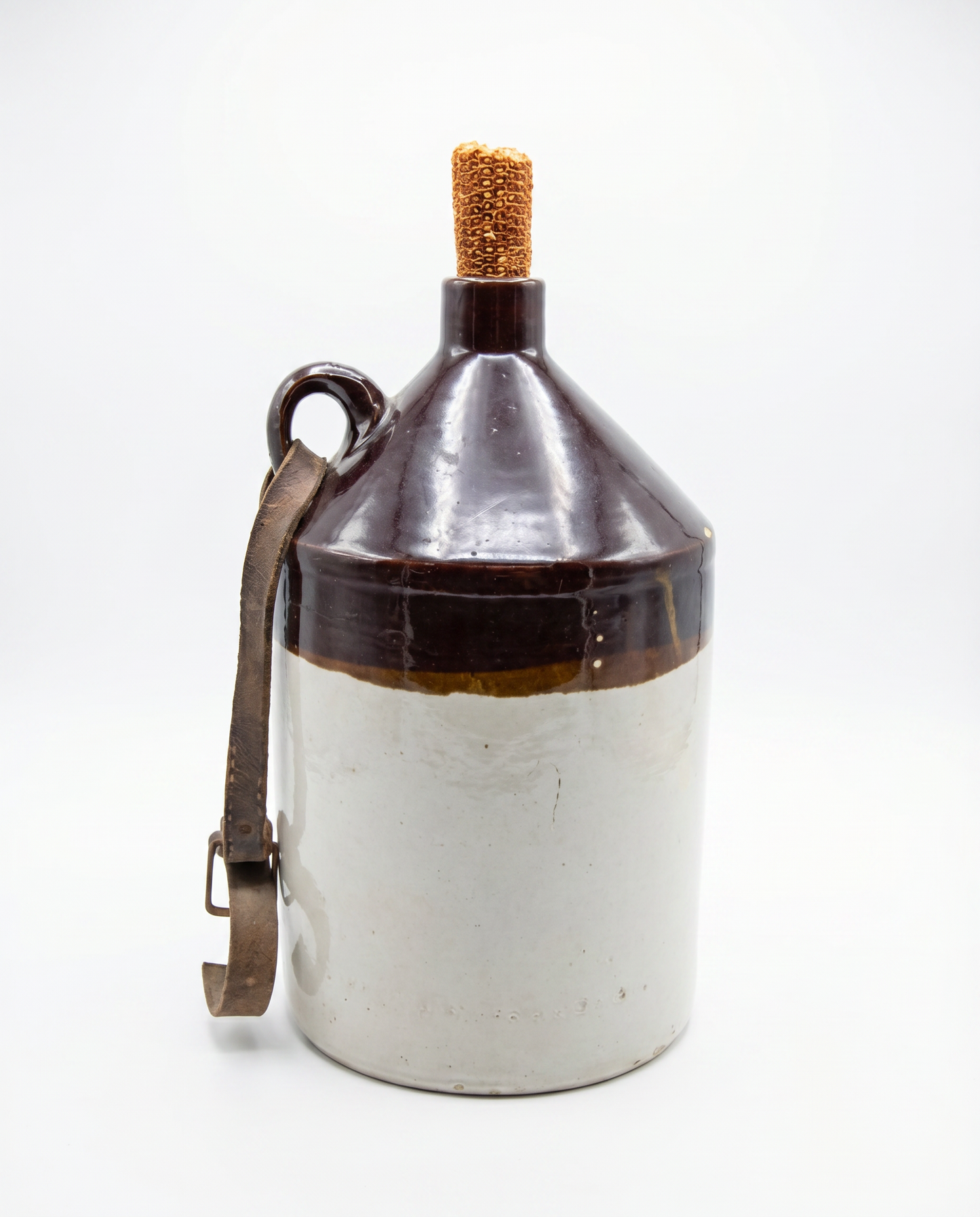 Antique Stoneware Jug with Leather Carry Strap & Cork