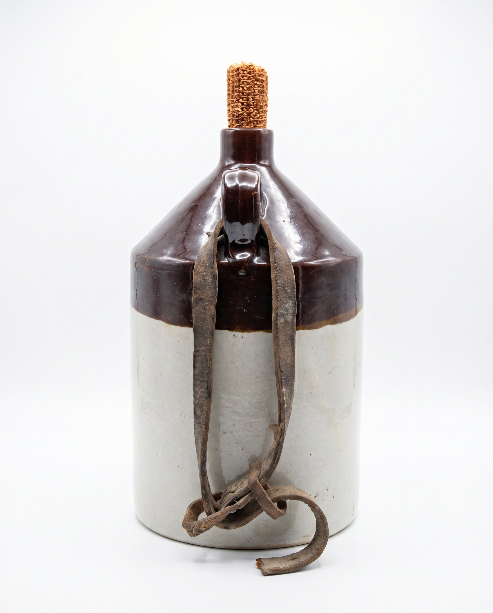 Antique Stoneware Jug with Leather Carry Strap & Cork