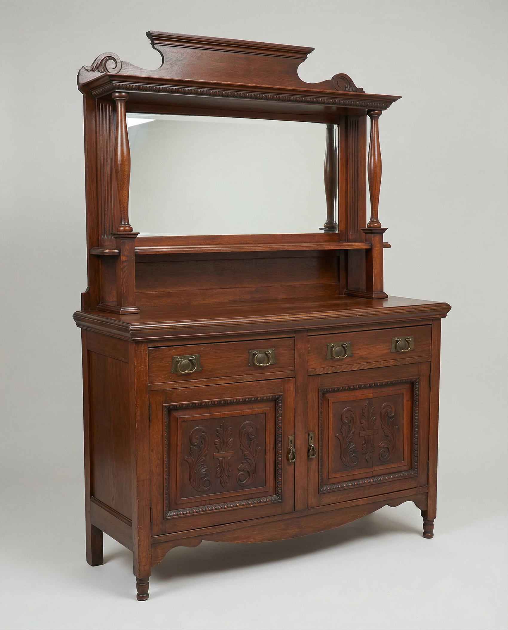 Antique Oak Sideboard with Mirror Back (Buffet Cabinet)