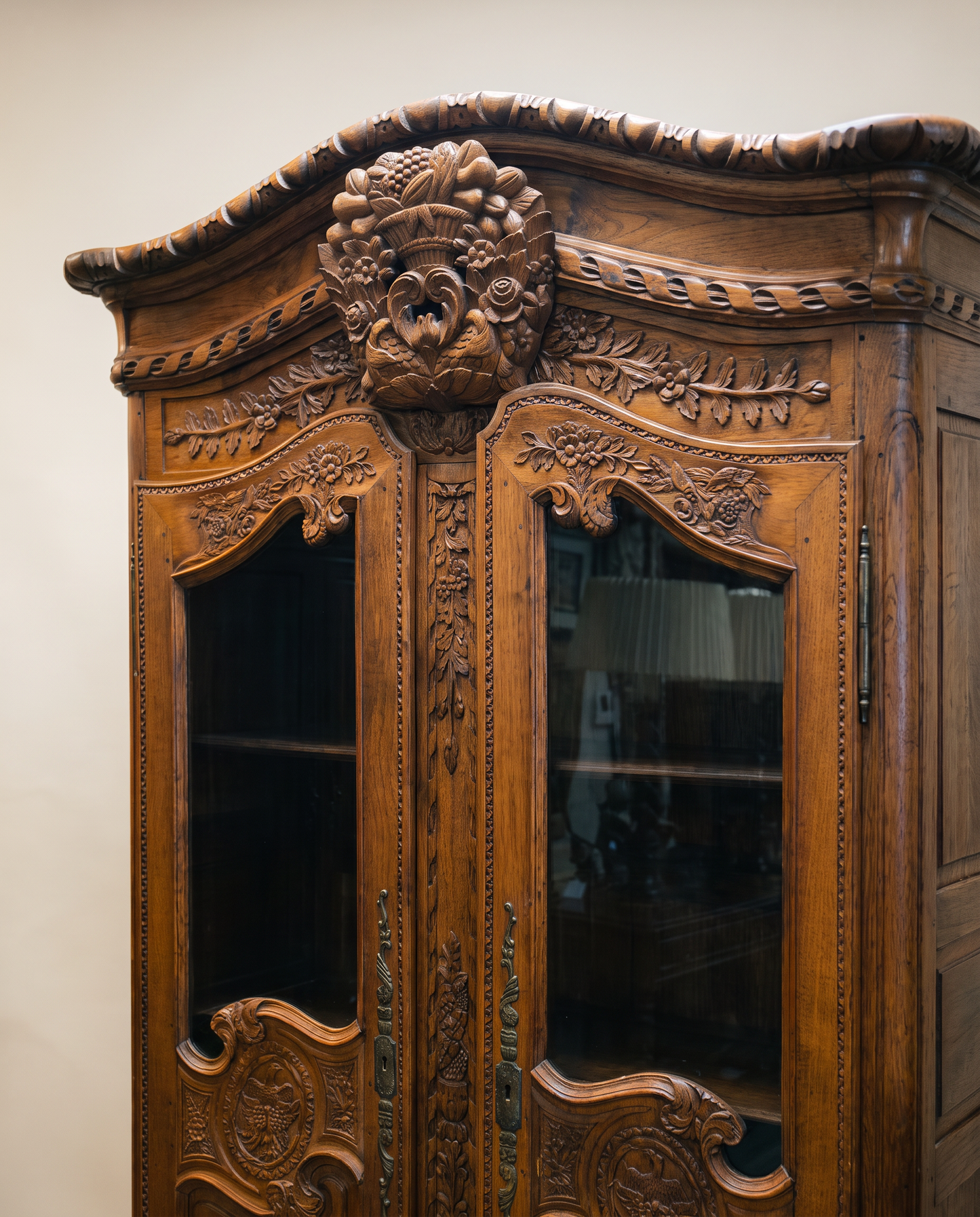 French Louis XV Revival Carved Oak Display Armoire