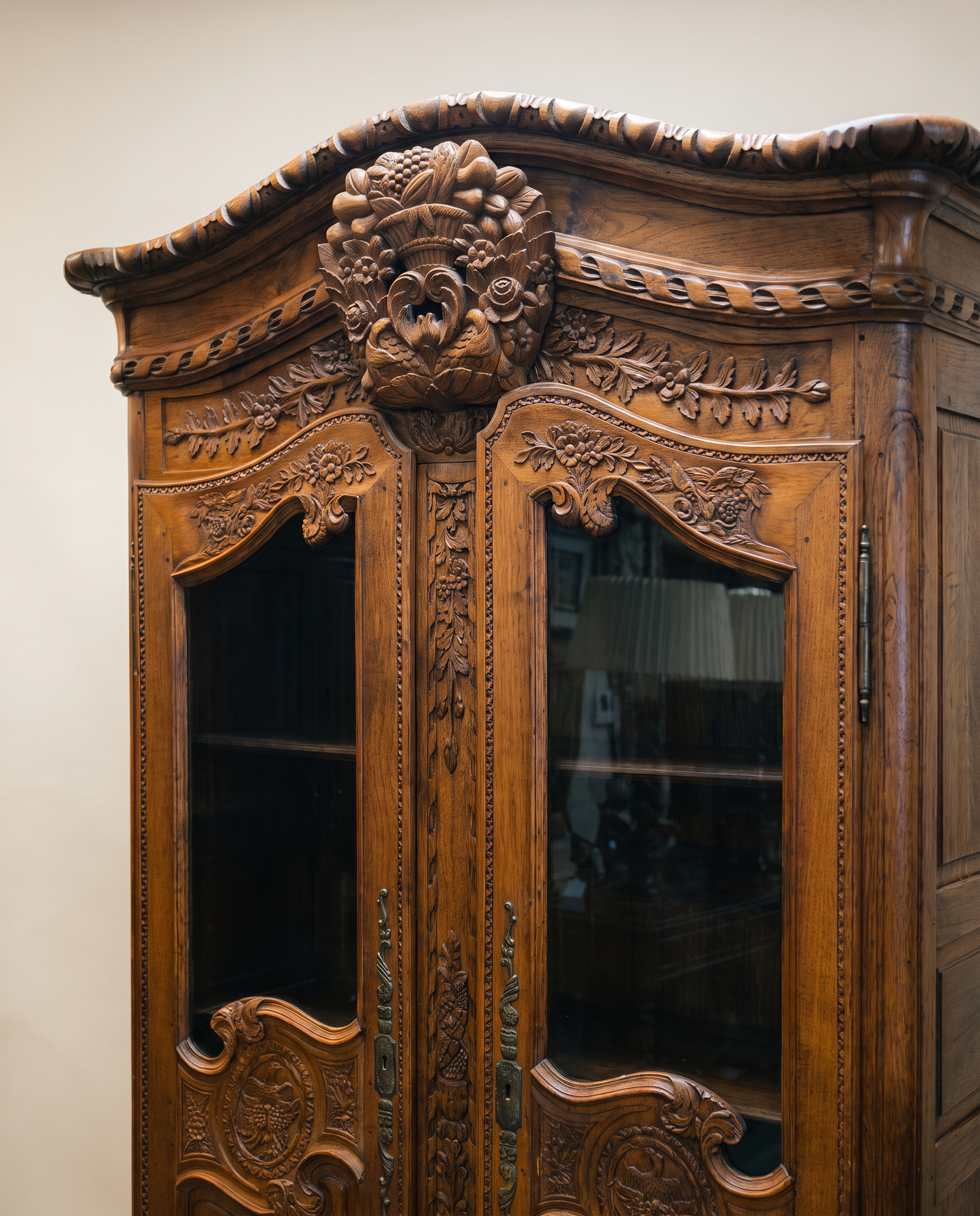 French Louis XV Revival Carved Oak Display Armoire