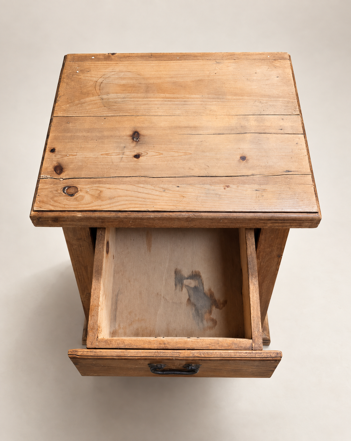 Vintage Primitive Pine Three-Drawer Bedside Chest