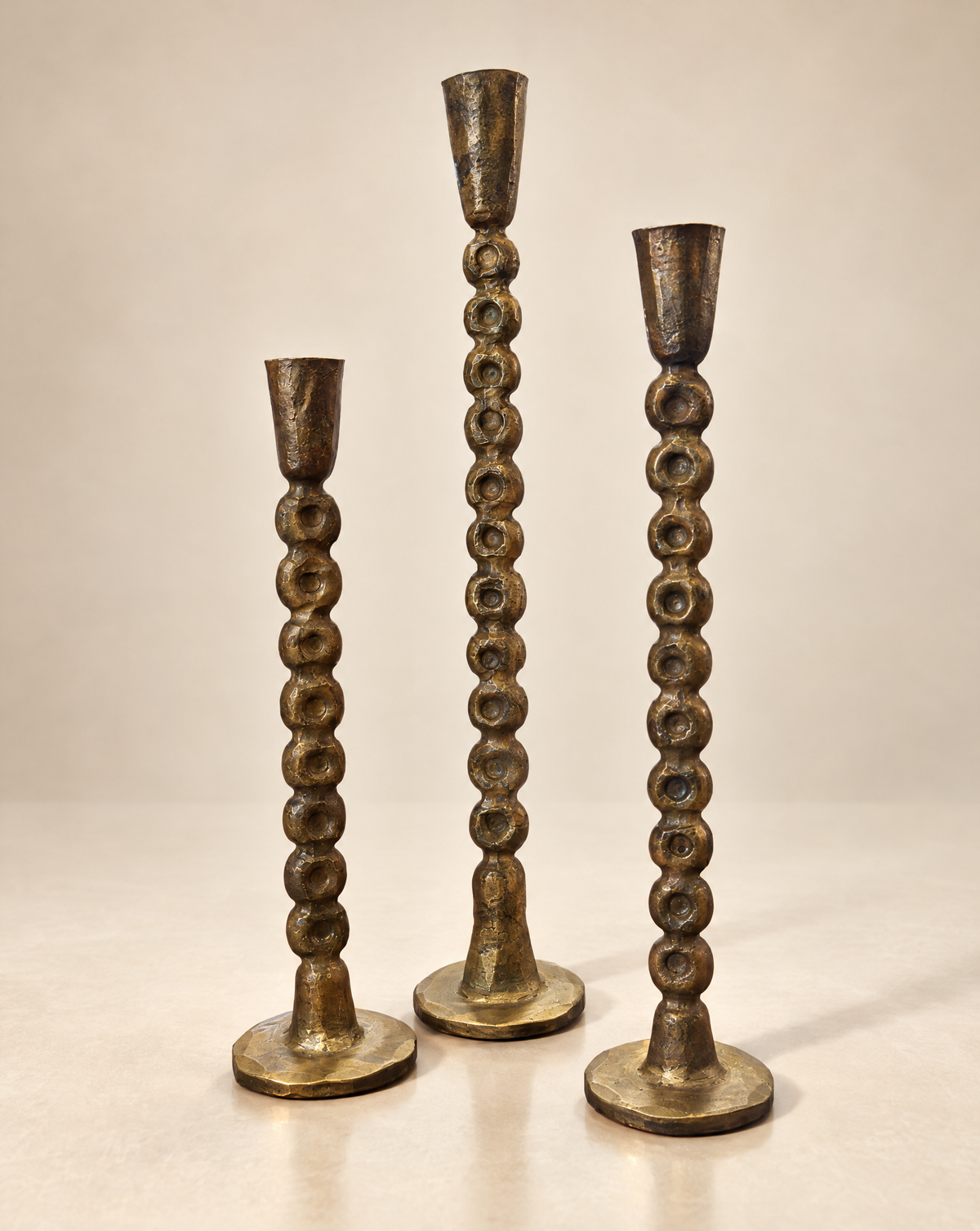 Antique Brass Finish Taper Candle Holders – Set of 3