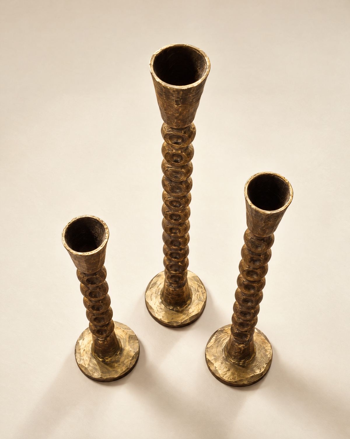 Antique Brass Finish Taper Candle Holders – Set of 3