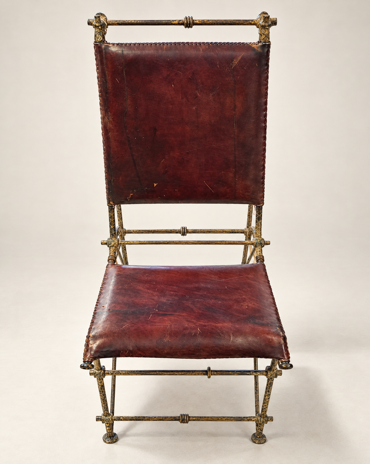 Vintage Iron & Leather Campaign-Style Chair