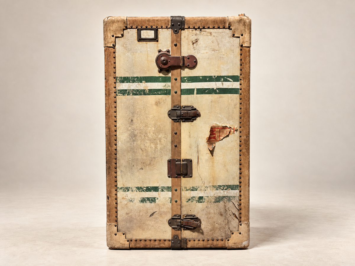 Pair of Vintage Matching Wardrobe Steamer Trunks with Full Hanging & Drawer Interiors