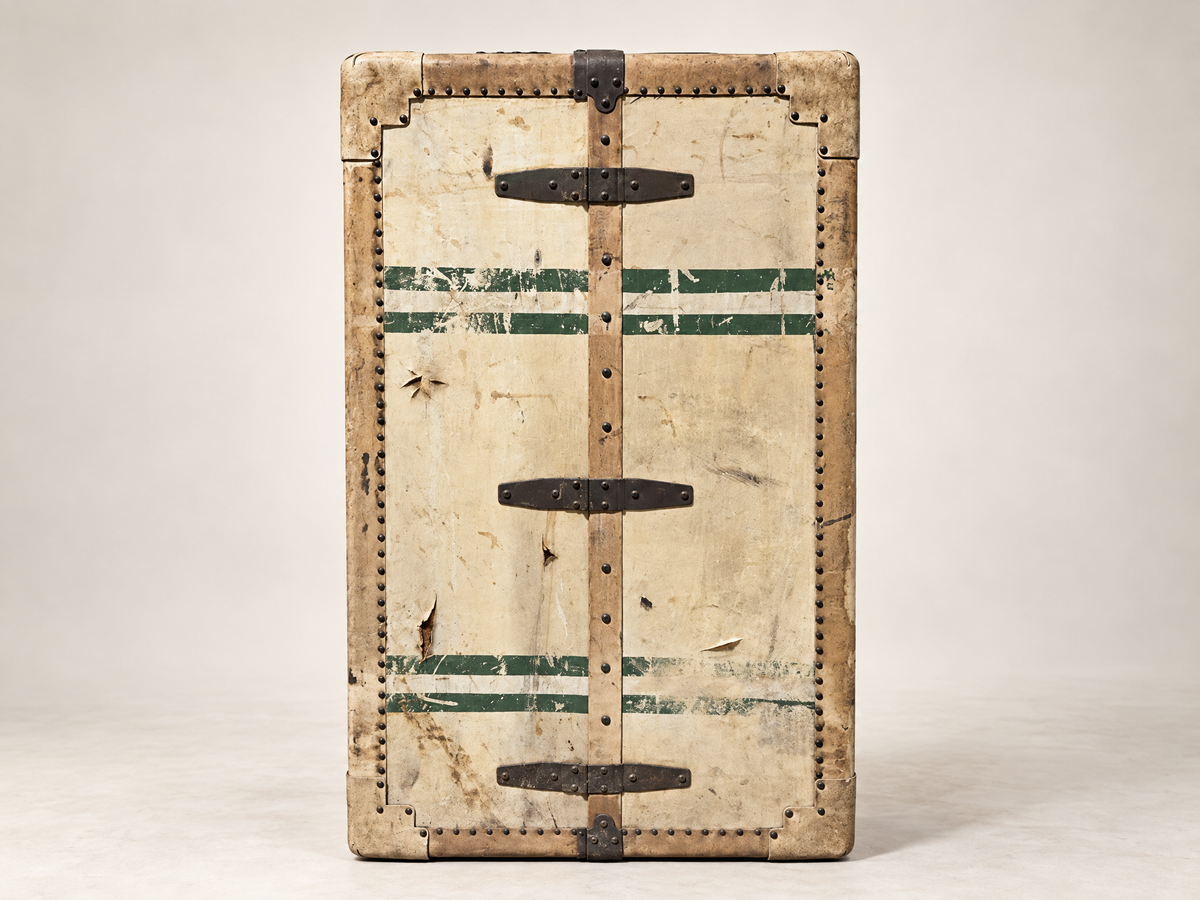 Pair of Vintage Matching Wardrobe Steamer Trunks with Full Hanging & Drawer Interiors