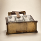 Antique Three Bottle Tantalus Liquor Set with Brass Stand