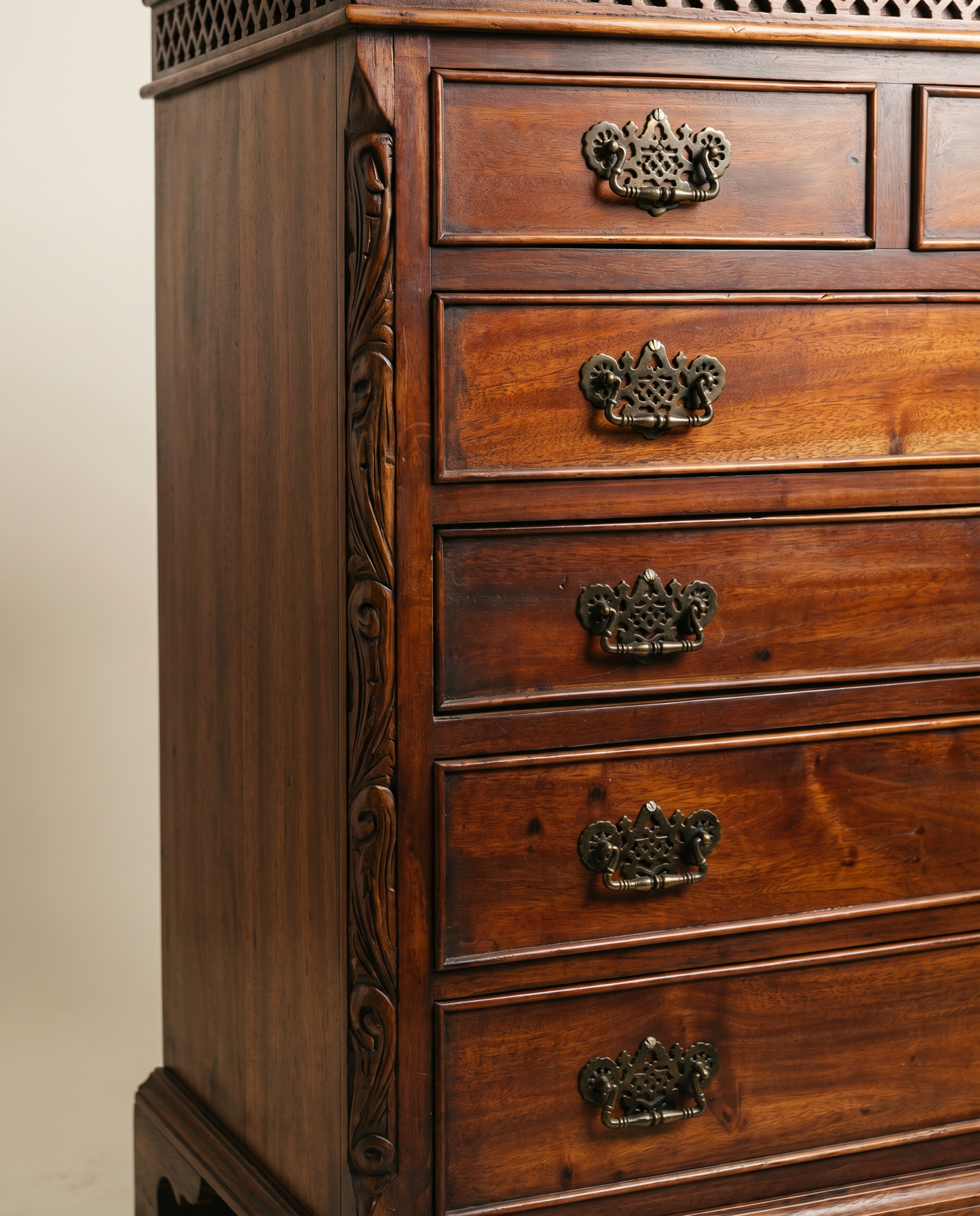 Carved Chippendale Lingerie Chest on Stand”
