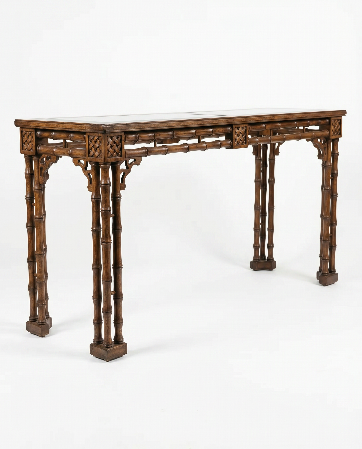 Vintage Faux-Bamboo Glass-Top Console Table