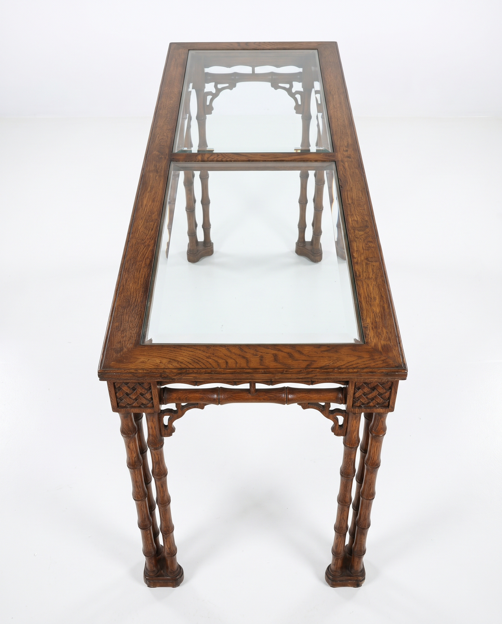 Vintage Faux-Bamboo Glass-Top Console Table