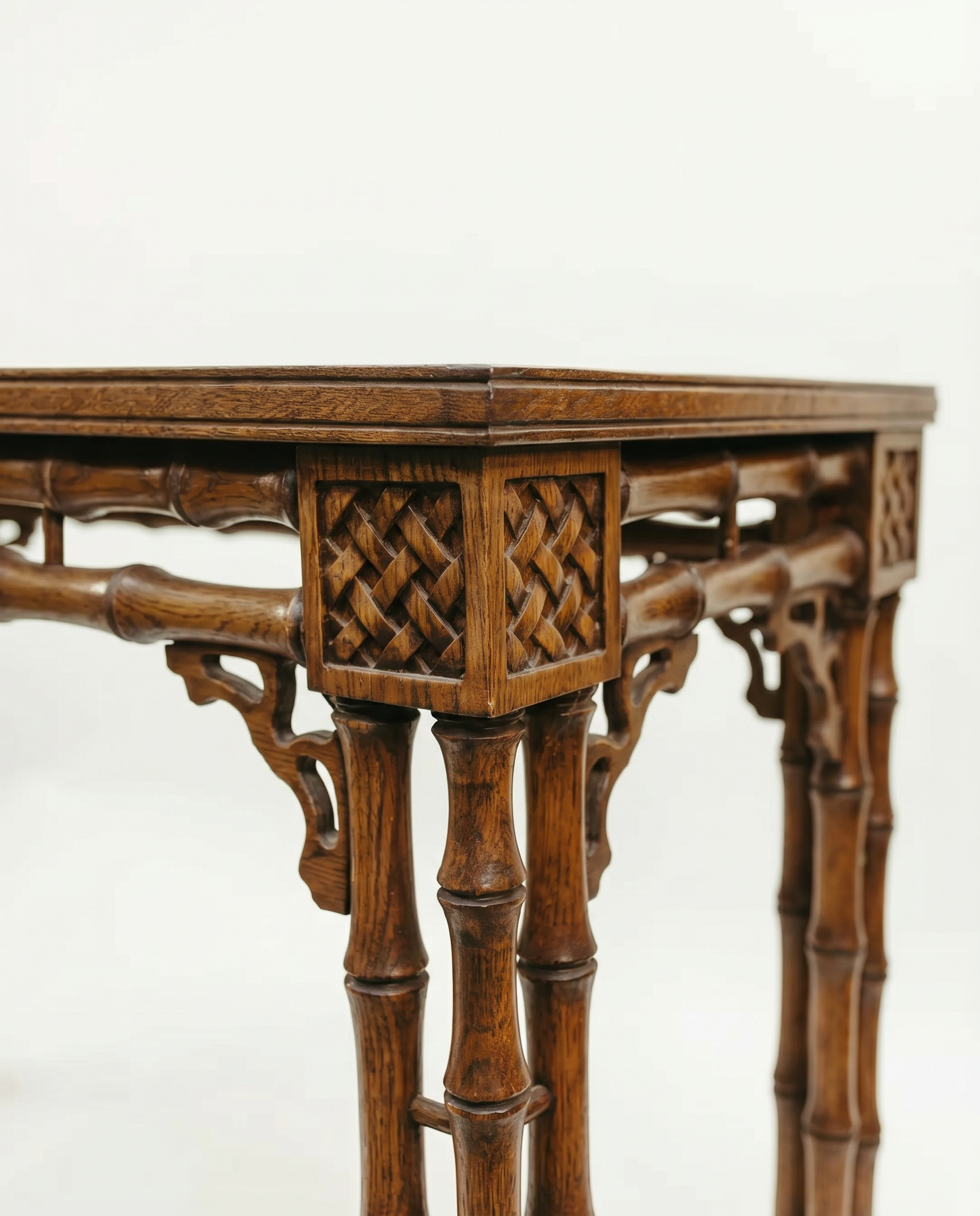 Vintage Faux-Bamboo Glass-Top Console Table