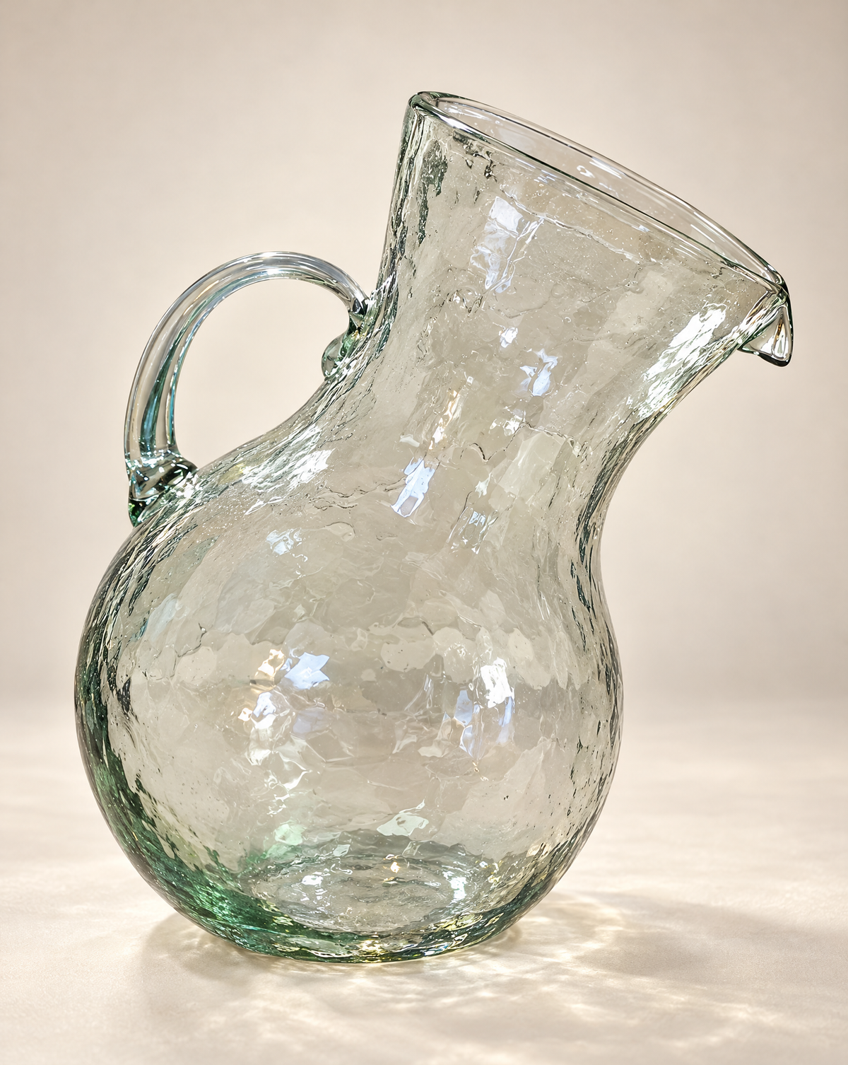Large Hand-Blown Tilted Glass Pitcher