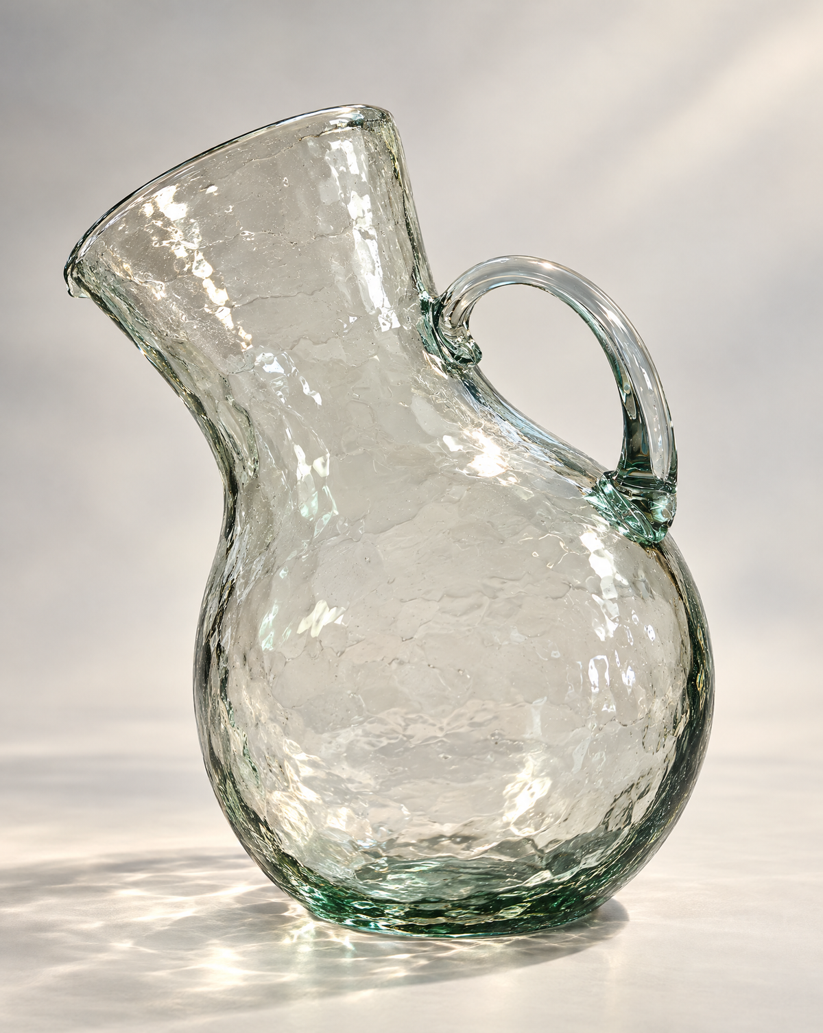 Large Hand-Blown Tilted Glass Pitcher