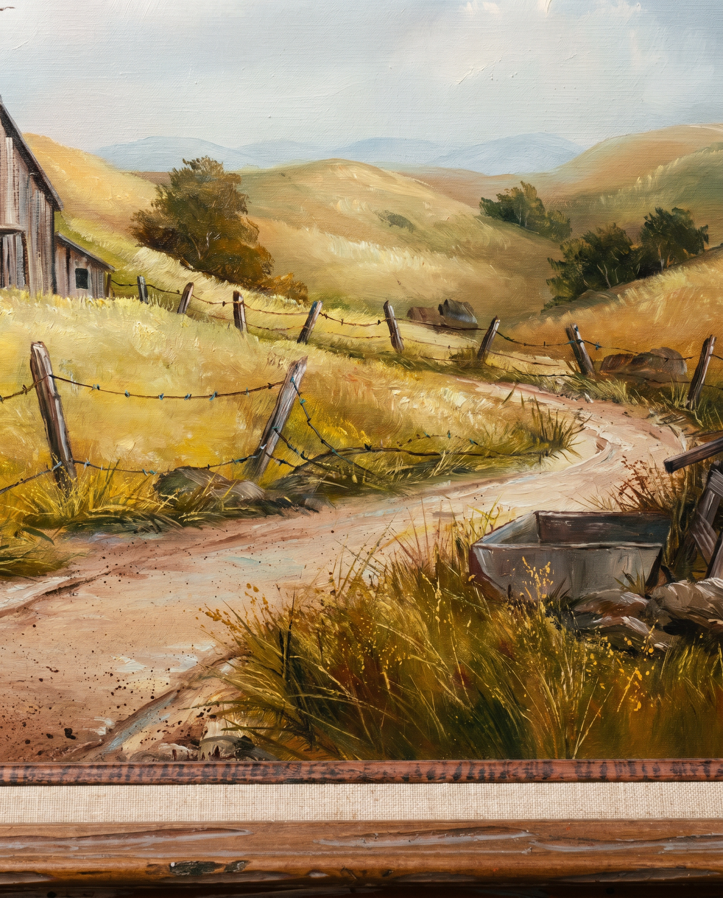 Vintage Western Windmill Landscape Original Oil Painting 31.5" W × 25.25" H