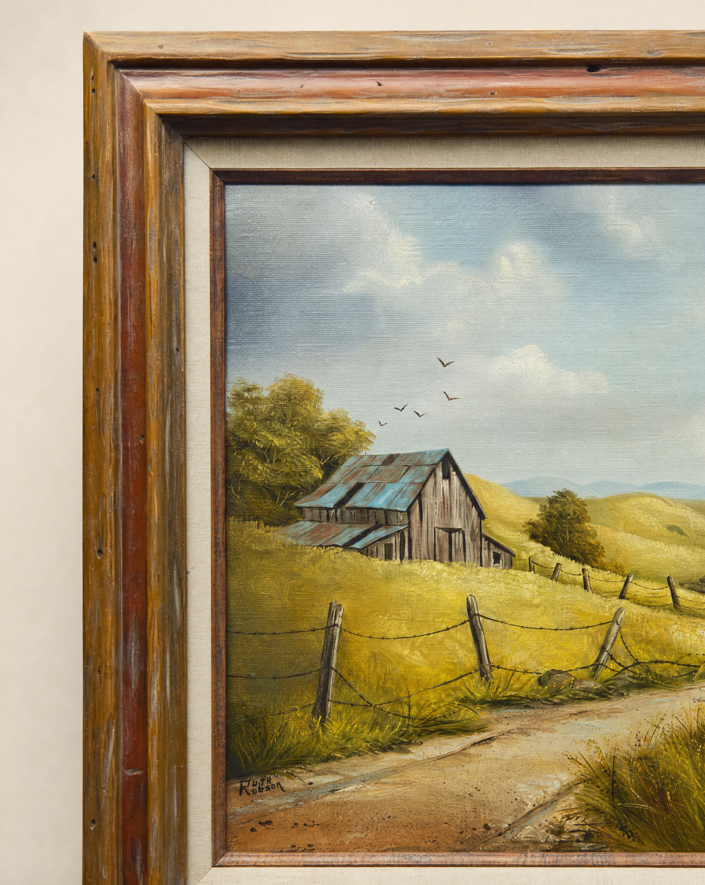 Vintage Western Windmill Landscape Original Oil Painting 31.5" W × 25.25" H