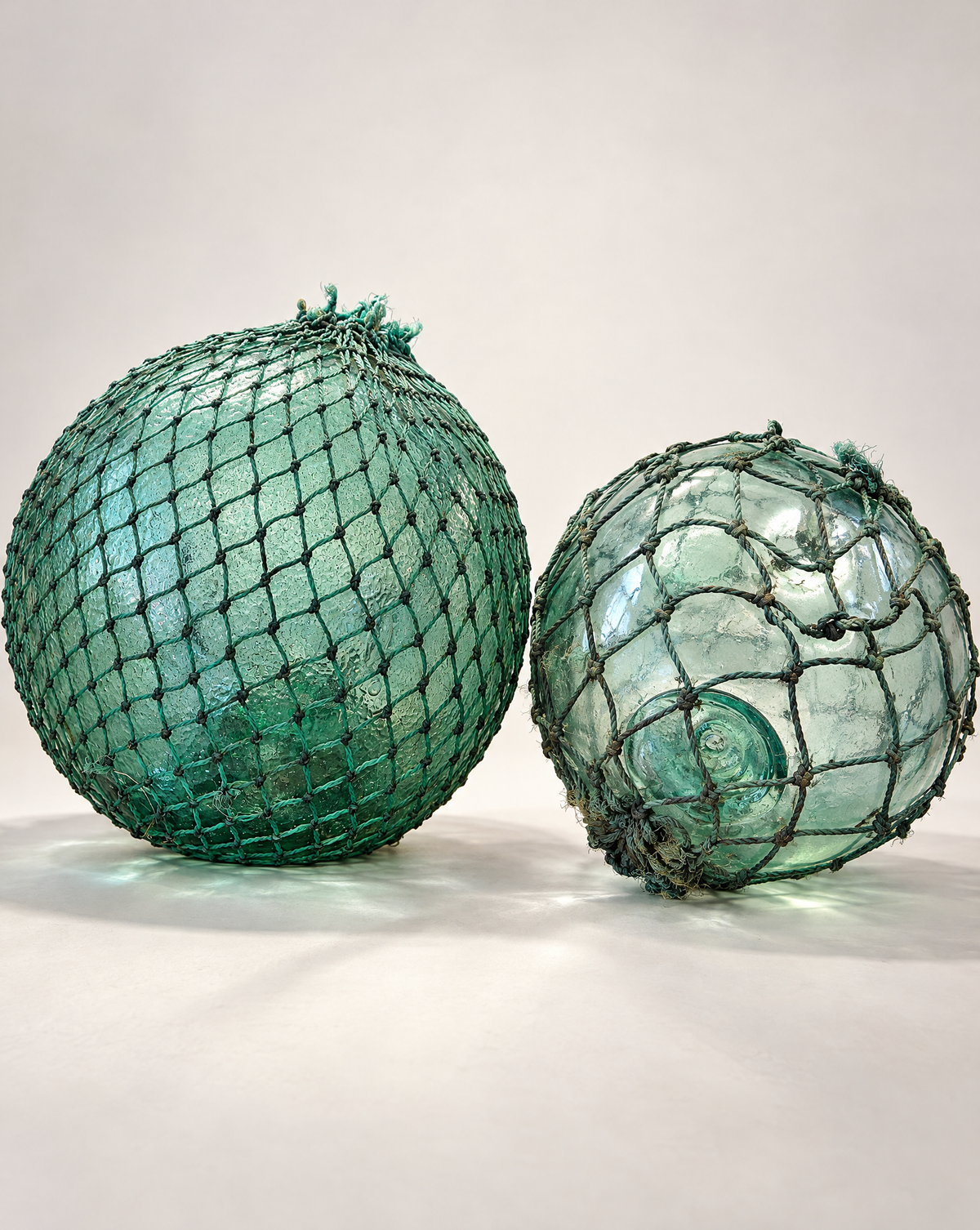 Vintage Glass Fishing Float with Rope Netting
