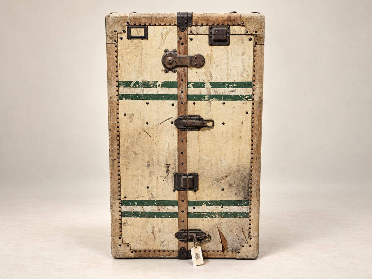 Pair of Vintage Matching Wardrobe Steamer Trunks with Full Hanging & Drawer Interiors