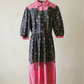 Vintage Novelty Print Peter Pan Collar Dress – Navy & Pink Folk Floral Midi - SML