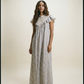 Vintage Blue Floral Maxi Dress with Lace Yoke & Ruffle Trim