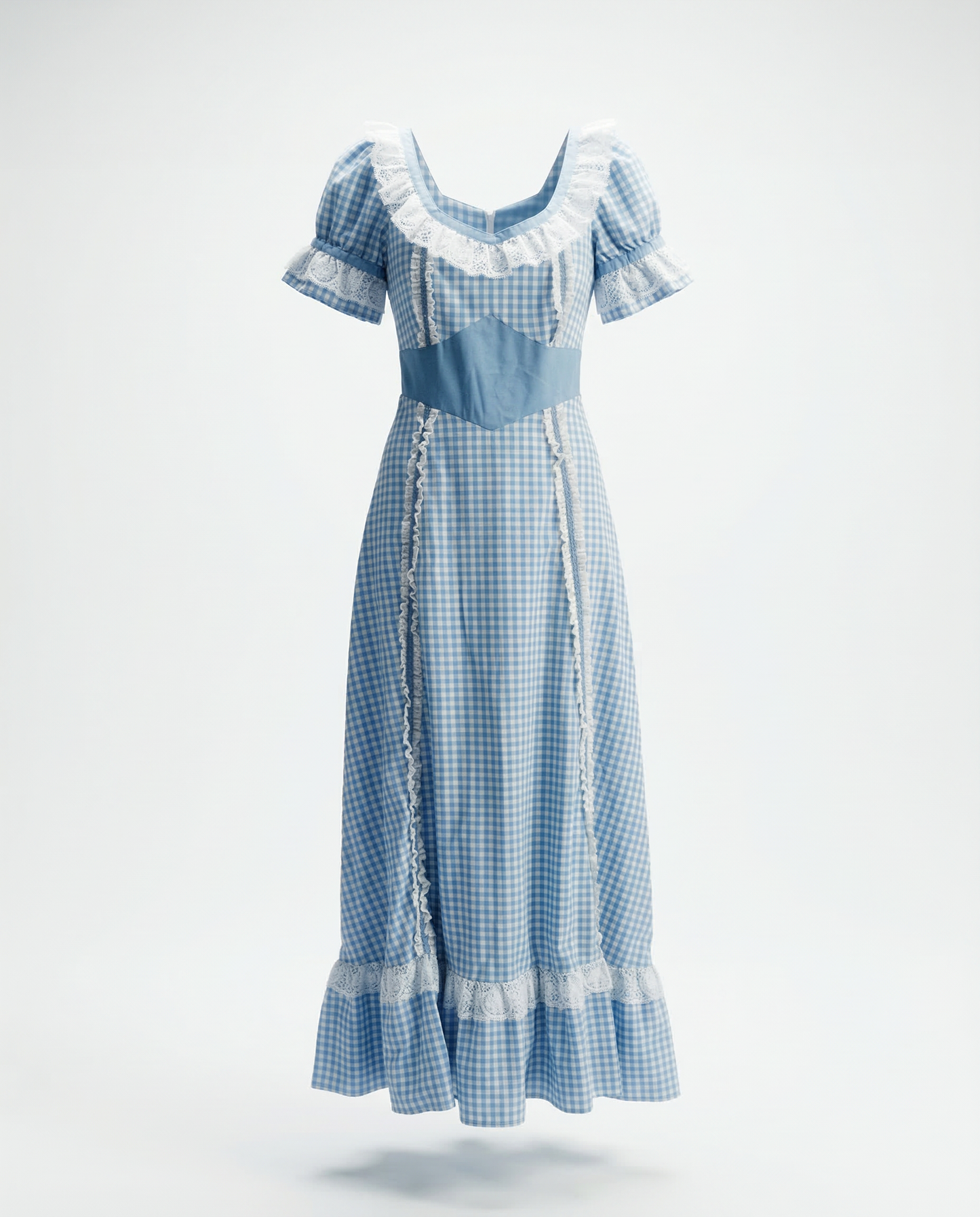 Vintage Prairie Gingham Lace Trim Maxi Dress