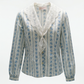 Vintage Ashley Hall Blue Floral Lace Collar Blouse - S