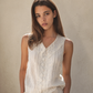 Vintage Ivory Lace & Pintuck Sleeveless Blouse – Peter Pan Collar - S