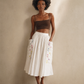White Embroidered Pocket Midi Skirt – Small