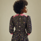 Vintage Novelty Print Peter Pan Collar Dress – Navy & Pink Folk Floral Midi - SML