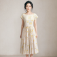 Vintage Yellow Floral Tie-Back Midi Dress