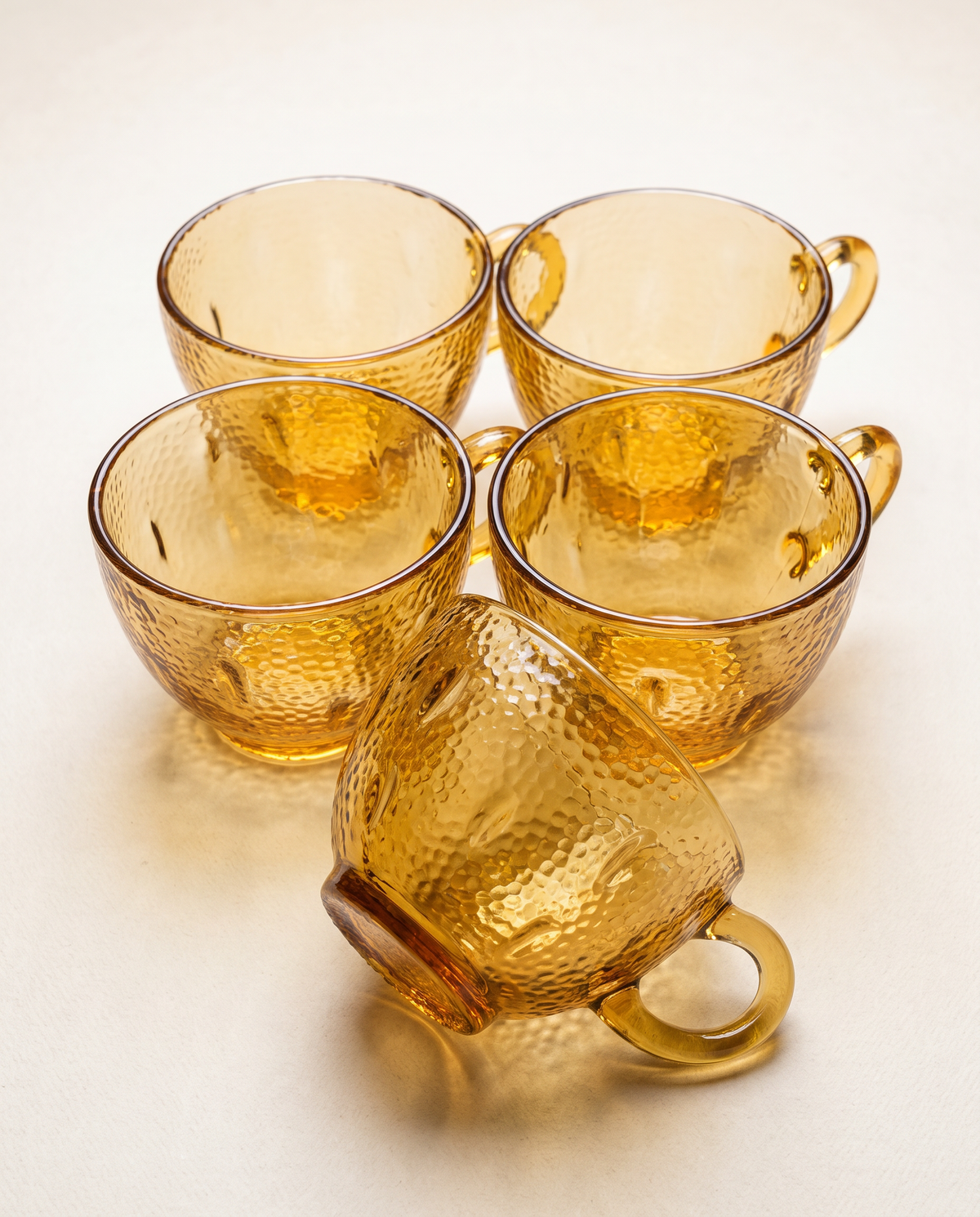 Vintage Amber Glass Snack Sets — Set of Five