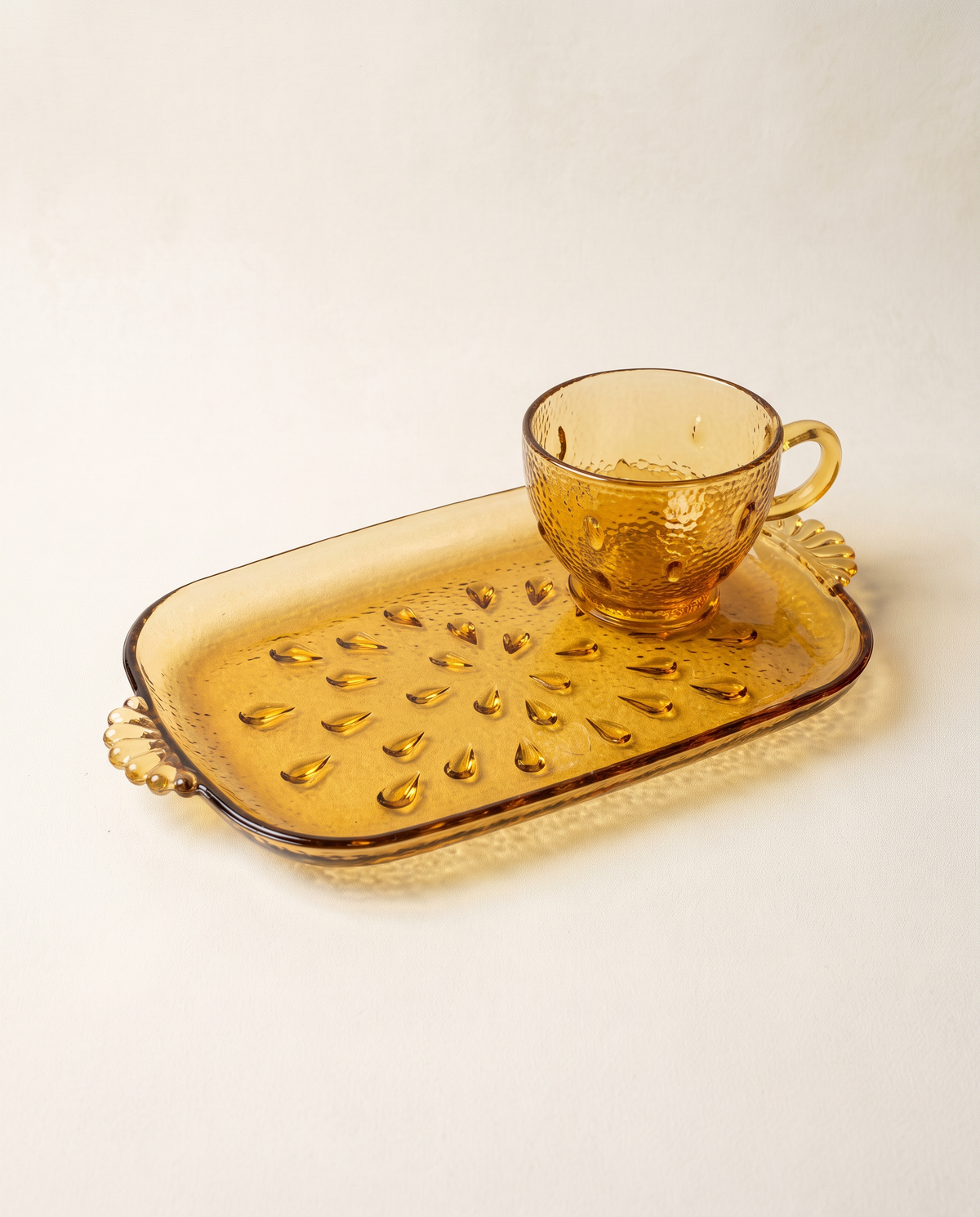 Vintage Amber Glass Snack Sets — Set of Five